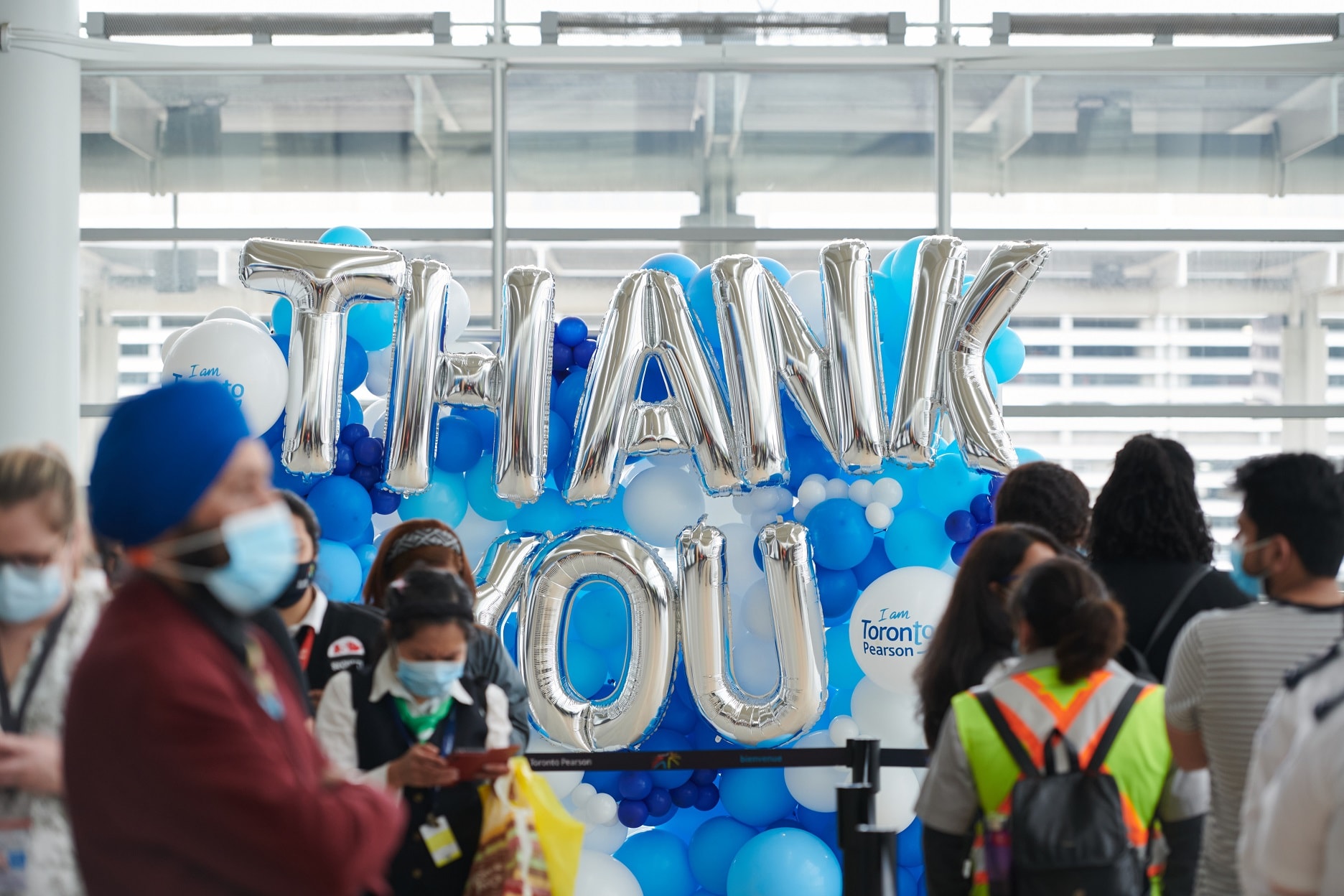 Balloons spelling Thank You at the I Am Toronto Pearson Thank You event