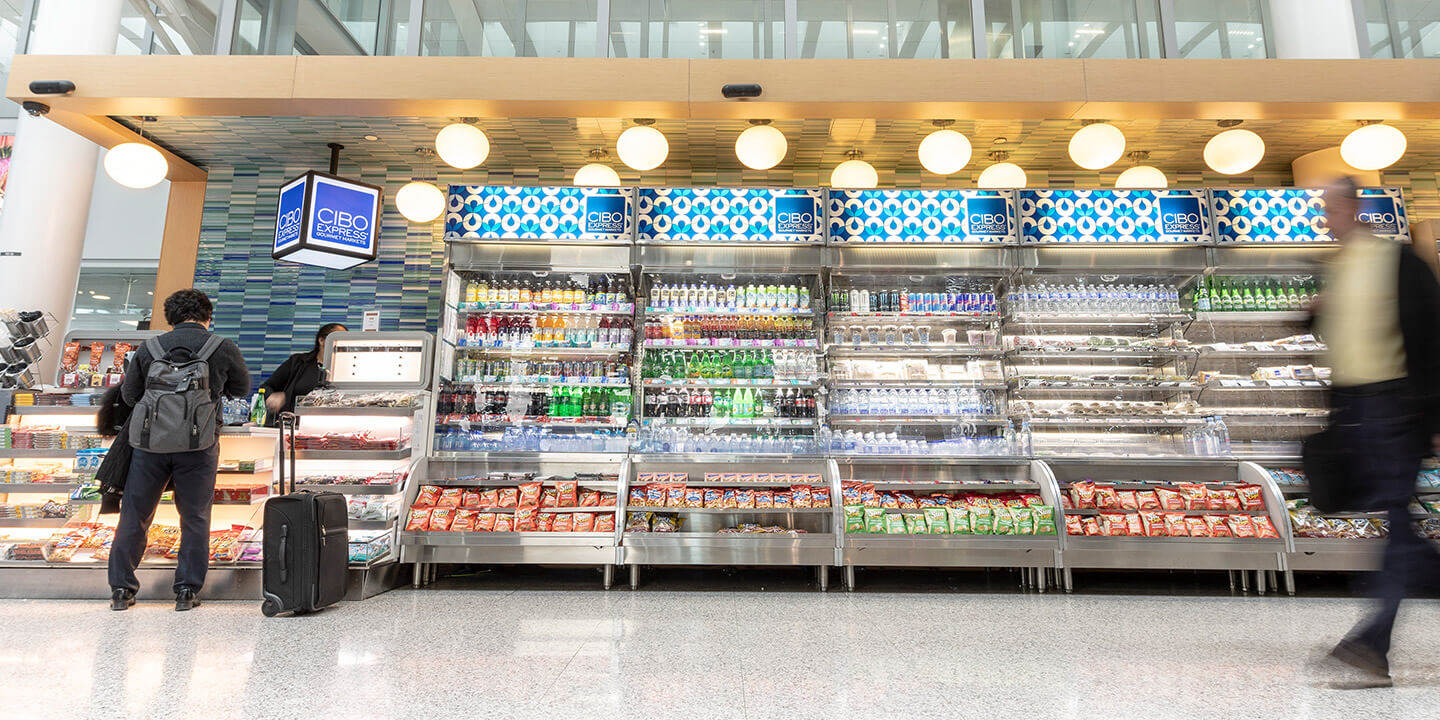 Cibo grab-and-go fridges with large selection of drinks and snacks 