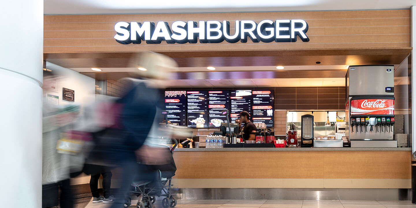 Smashburger sign above ordering counter 