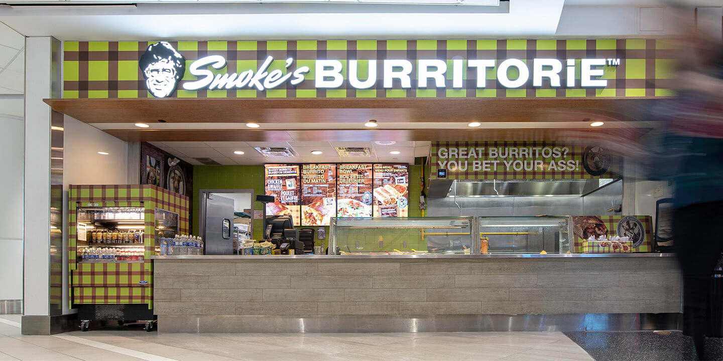 Smoke's Burritorie sign above ordering counter 