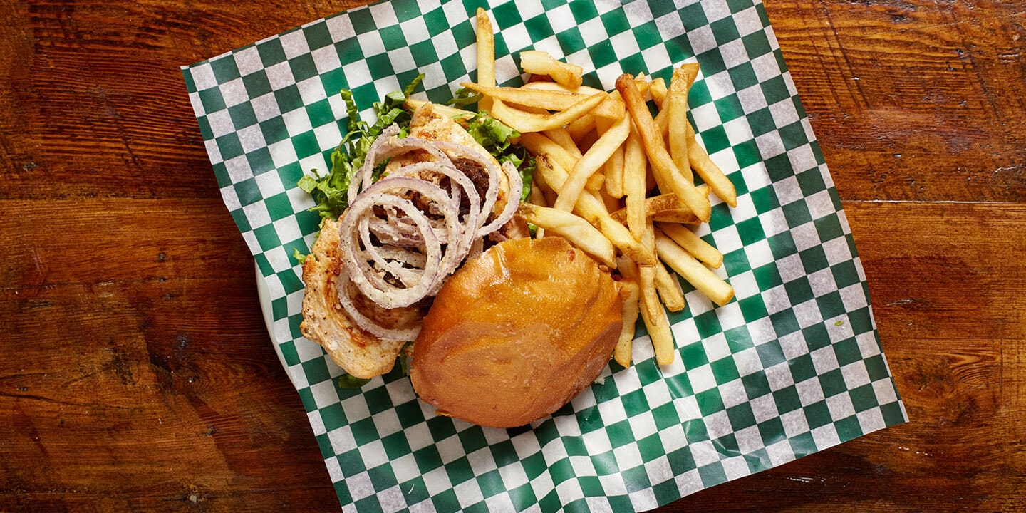 chicken burger and fries