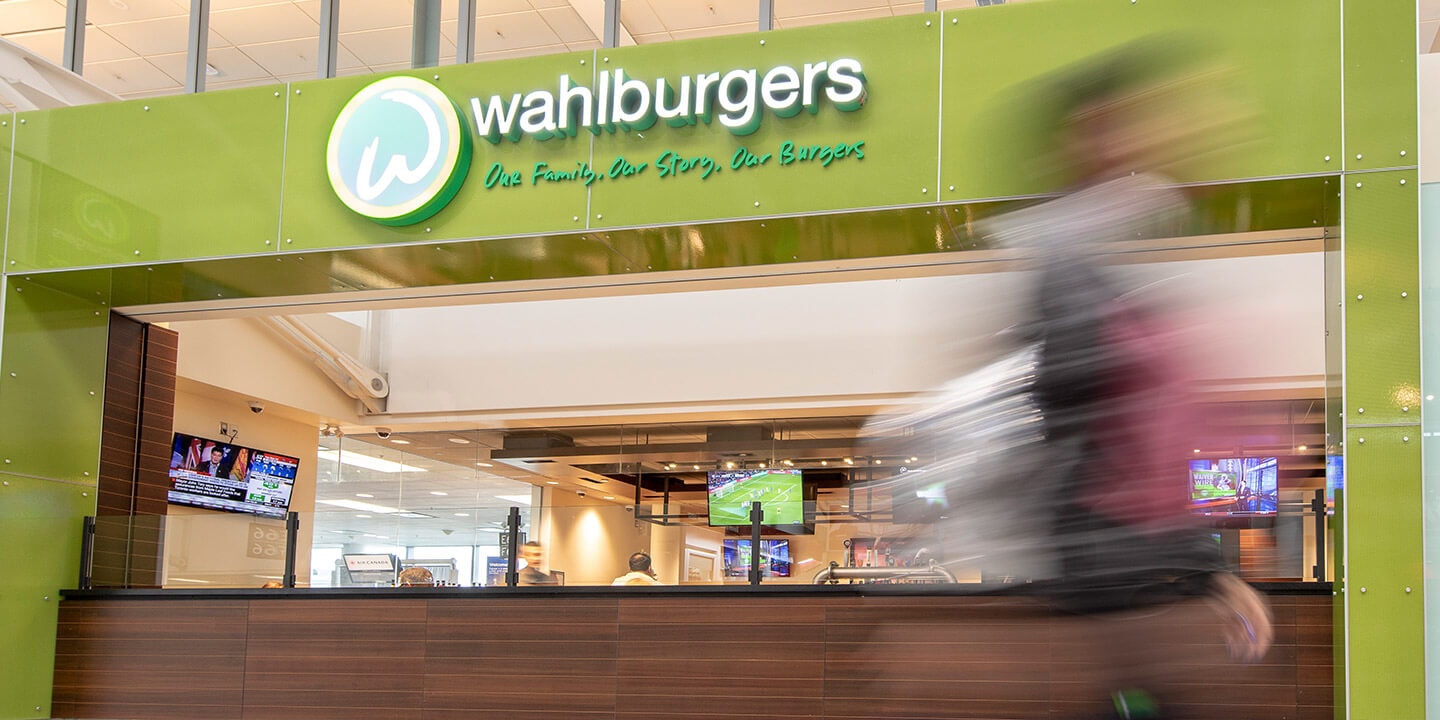 Wahlburgers sign above restaurant entrance